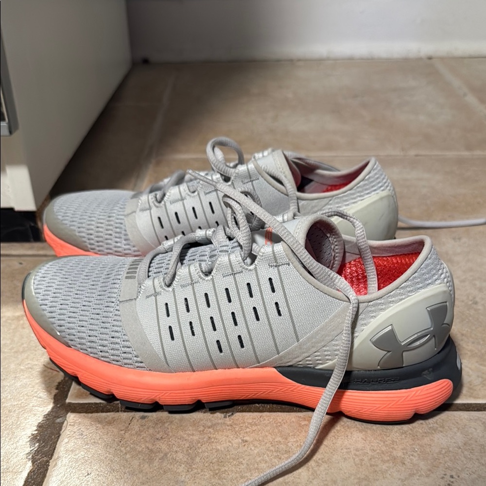Under Armour Light Gray and Coral Sneakers